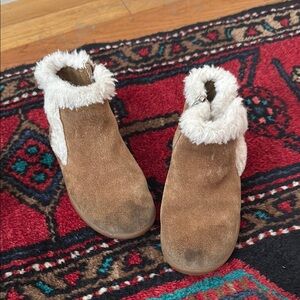 Brown Suede Ankle Boots with Fur Trim